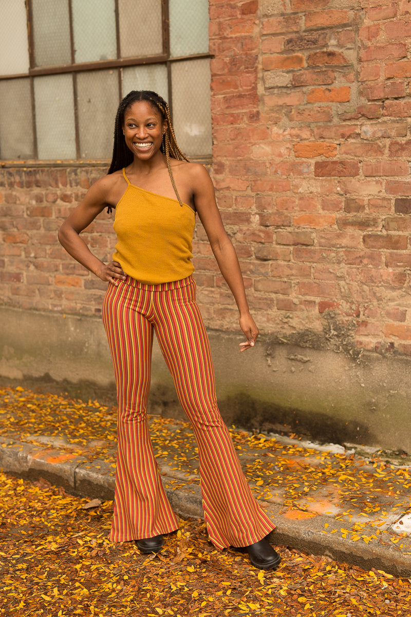 Brown flares anyone??  Brown flares, Flared pants outfit, Striped